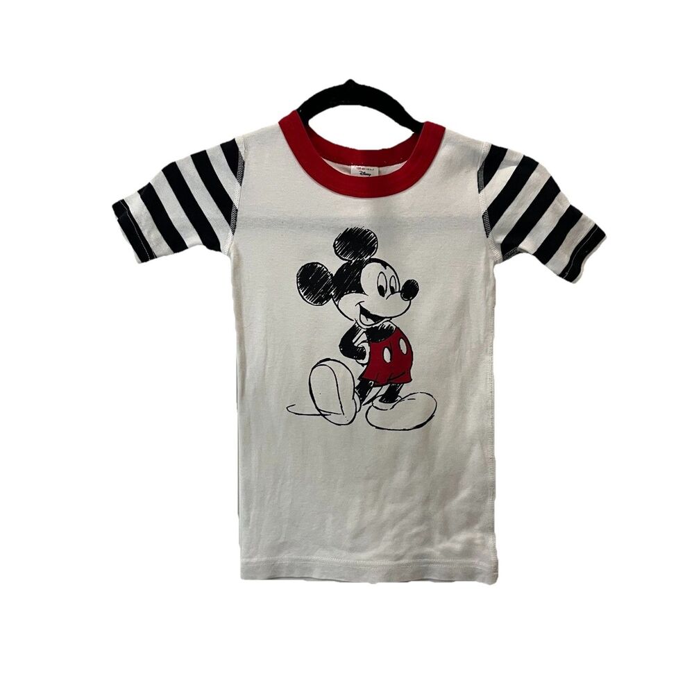 Hanna Andersson X Disney Mickey Mouse Red White Black Striped PJ Shirt Youth 6-7